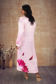 Pink Printed Vegan Charmeuse Silk Dress 10074051