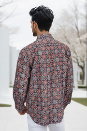 Black Full Sleeve Ajrakh Printed Cotton Mens Shirt 10071155