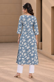 Blue Hand Block Printed Cotton Printed Kurta 10077681