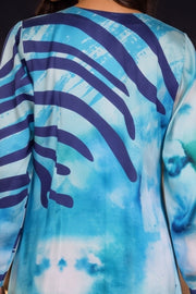 Blue Printed Vegan Charmeuse Silk Dress 10077274