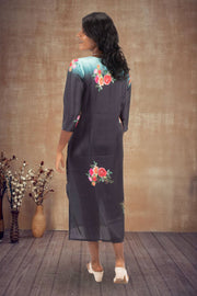 Green Printed Vegan Charmeuse Silk Dress 10073749