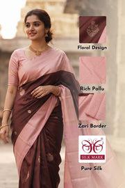 Brown Korvai Kanjivaram Silk Saree with Zari Border 10077916