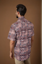 Black Half Sleeve Ajrakh Printed Cotton Mens Shirt 10071089