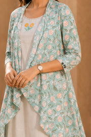 Blue Printed Cotton Dress With Coat 10077618