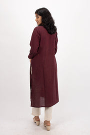 Marron Handcrafted Stripes Cotton Kurta 10074359