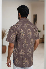 Brown Half Sleeve Ajrakh Printed Cotton Mens Shirt 10072910