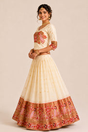 Cream Handcrafted Paithani Lehenga 10065964