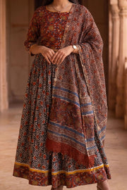 Red Hand Block Printed Chaniya Choli With Kota Doria Dupatta 10066317