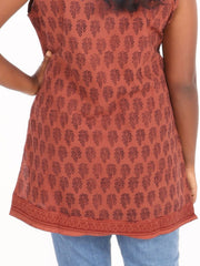 Rust Orange Bagh Printed Women Sleevless Shirt  10077185