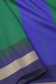 Emerald Green Vegan Silk Kanjivaram Saree With Temple Border 10077925