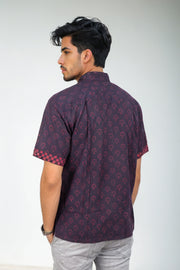 Indigo Handblock Print Pre-Washed Pure Cotton Crop Shirt 10074620