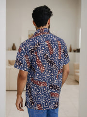Blue Half Sleeve Ajrakh Printed Cotton Mens Shirt 10072912