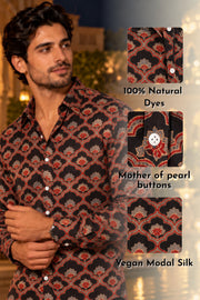 Black Full Sleeve Ajrakh Printed Modal Silk Mens Shirt 10078097