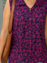 Purple Hand block Printed Women Sleevless Shirt 10077178