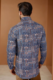 Blue Full Sleeve Ajrakh Printed Cotton Mens Shirt 10071164