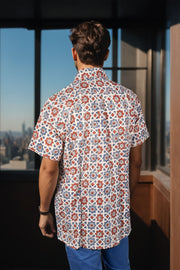 Cream Half Sleeve Ajrakh Printed Cotton Mens Shirt 10071092