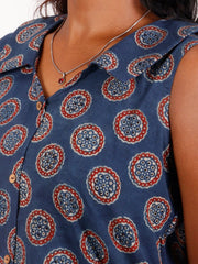 Blue Ajrakh Printed Women Sleevless Shirt 10077188