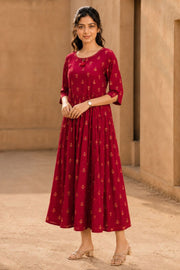 Red Hand Embroidered Cotton Dress 10077619