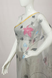 Grey Hand Painted Organza Saree - Avishya