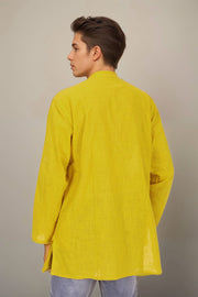 Yellow Full Sleeve Slub Cotton Solid Style Men's Kurta 10074250