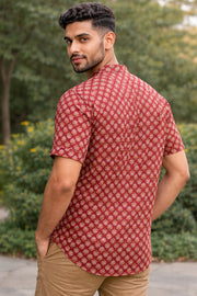 Red Ajrakh Cotton Men's Short Kurta With Front Pocket 10077154