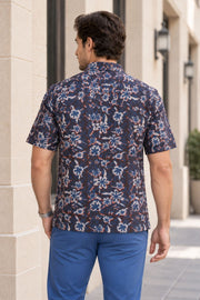 Brown Half Sleeve Jahota Print Cotton Mens Shirt 10077849