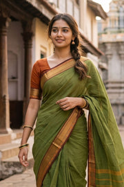 Leaf Green Handloom Chettinad Cotton Saree 10077341