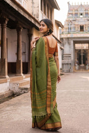 Leaf Green Handloom Chettinad Cotton Saree 10077341