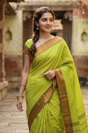 Green Handloom Chettinad Cotton Saree 10077342