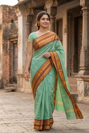 Ocean Blue Handloom Chettinad Cotton Saree 10077344