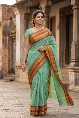 Ocean Blue Handloom Chettinad Cotton Saree 10077344