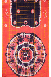Orange and Navy Blue Checked Tie-Dye Sungudi Cotton Saree 10078009