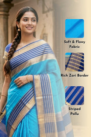 Blue Semi Mysore Crepe Silk Saree With Zari Border 10077827
