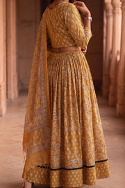 Mustard Yellow Hand Block Printed Chaniya Choli With Kota Doria Dupatta 10066332