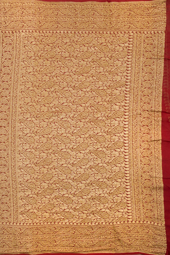 Old Brick Red Handloom Khaddi Banarasi Chiffon Saree 10062766