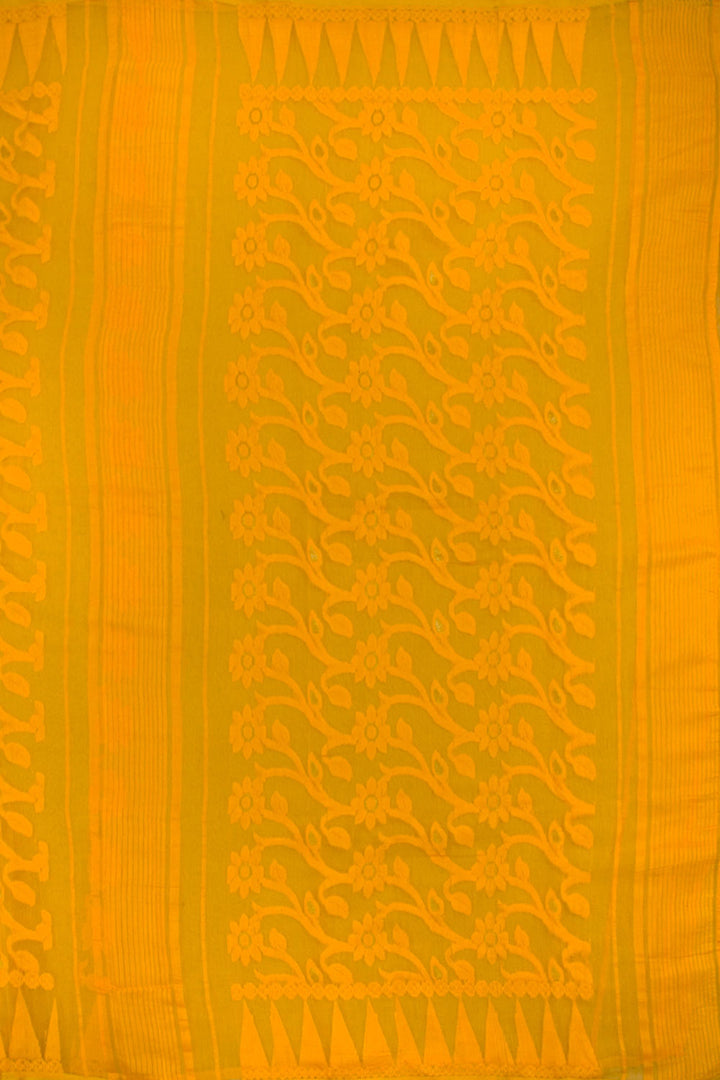 Yellow Ochre Handloom Jamdani Style Cotton Saree 10062821
