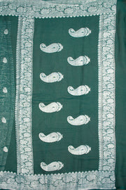 Forest Green Handloom Khaddi Banarasi Chiffon Saree 10062982