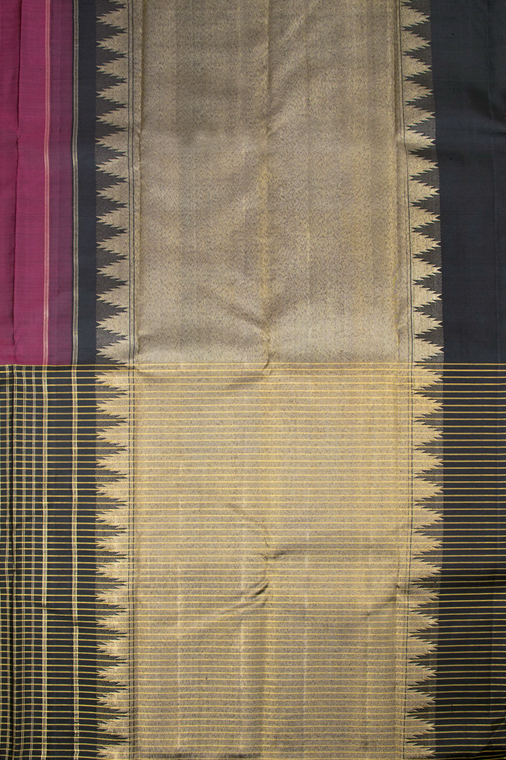 Black Half and Half Pure Zari Kanjivaram Silk Saree 10063149