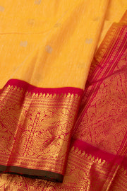Soft Yellow Handloom Gadwal Kuttu Linen Saree With Silk Zari Border 10077066