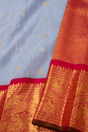 Ice Blue Handloom Gadwal Kuttu Linen Saree With Silk Zari Border 10077067