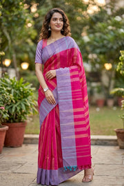 Pink Kanjivaram Vegan Silk Saree 10077089