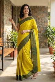 Lime Yellow Kanjivaram Vegan Silk Saree 10077091