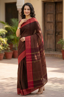 Brown Kanjivaram Vegan Silk Saree 10077092