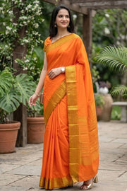 Orange Kanjivaram Vegan Silk Saree 10077093