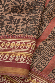 Brown Printed Semi Tussar Silk Saree 10077230
