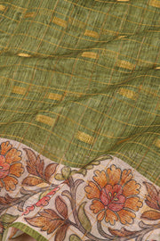 Green Printed Semi Tussar Silk Saree 10077233