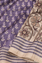 Lavender Printed Semi Tussar Silk Saree 10077237