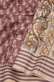 Light Brown Printed Semi Tussar Silk Saree 10077239