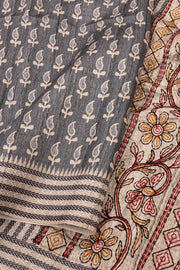 Grey Printed Semi Tussar Silk Saree 10077240