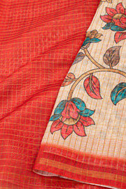 Red Printed Semi Tussar Silk Saree 10077243